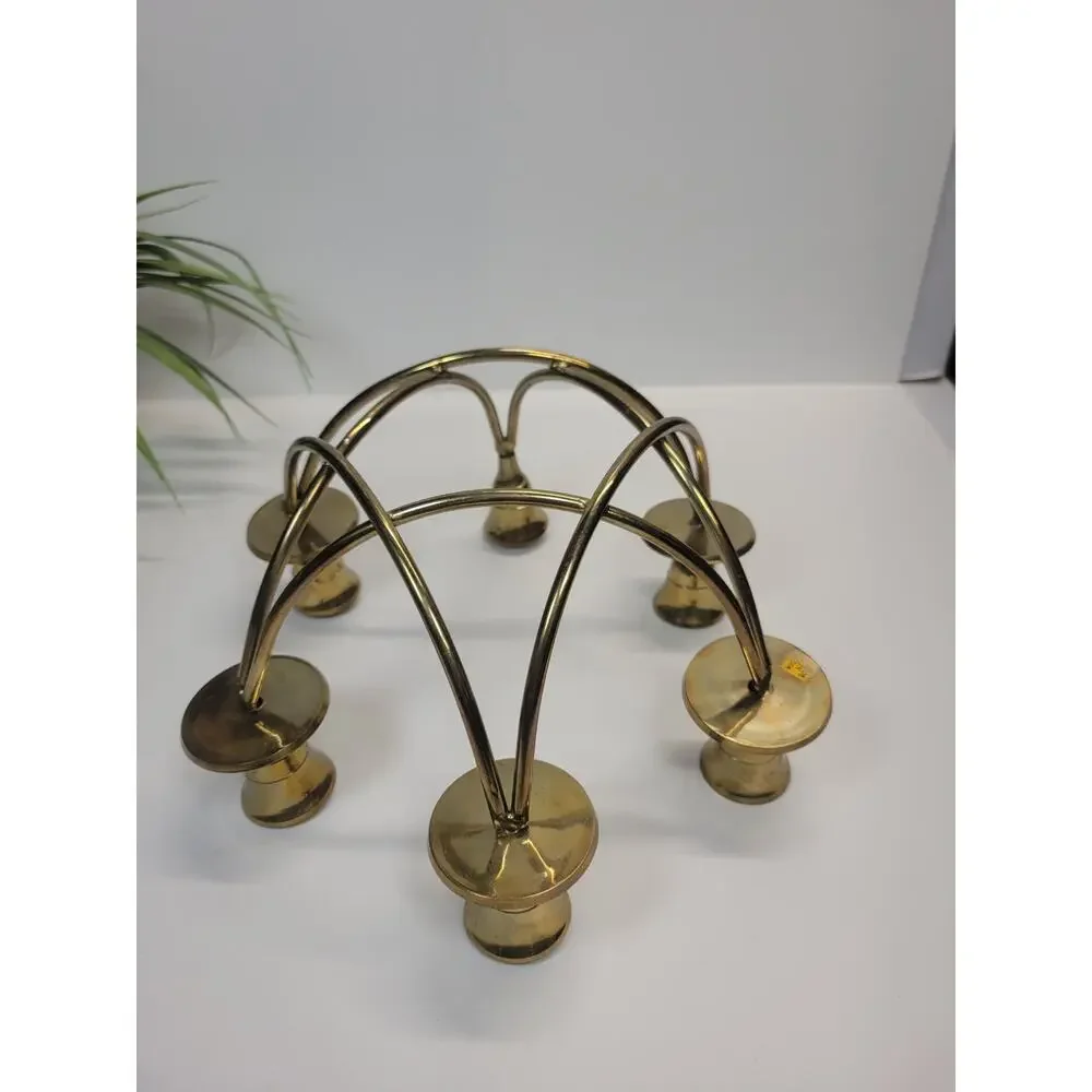 Vintage Brass 6 Arm Star Candelabra Mid Century Candle Holder 1 Missing Bobeche